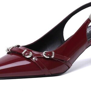 Kitten Heels for Women Pointed Toe Pumps Patent Leather Low Heel Slingback Shoes